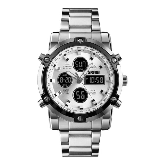 Skmei Menβs Luxury β Digital Sports Watch, Stainless Steel Edition Four Tick