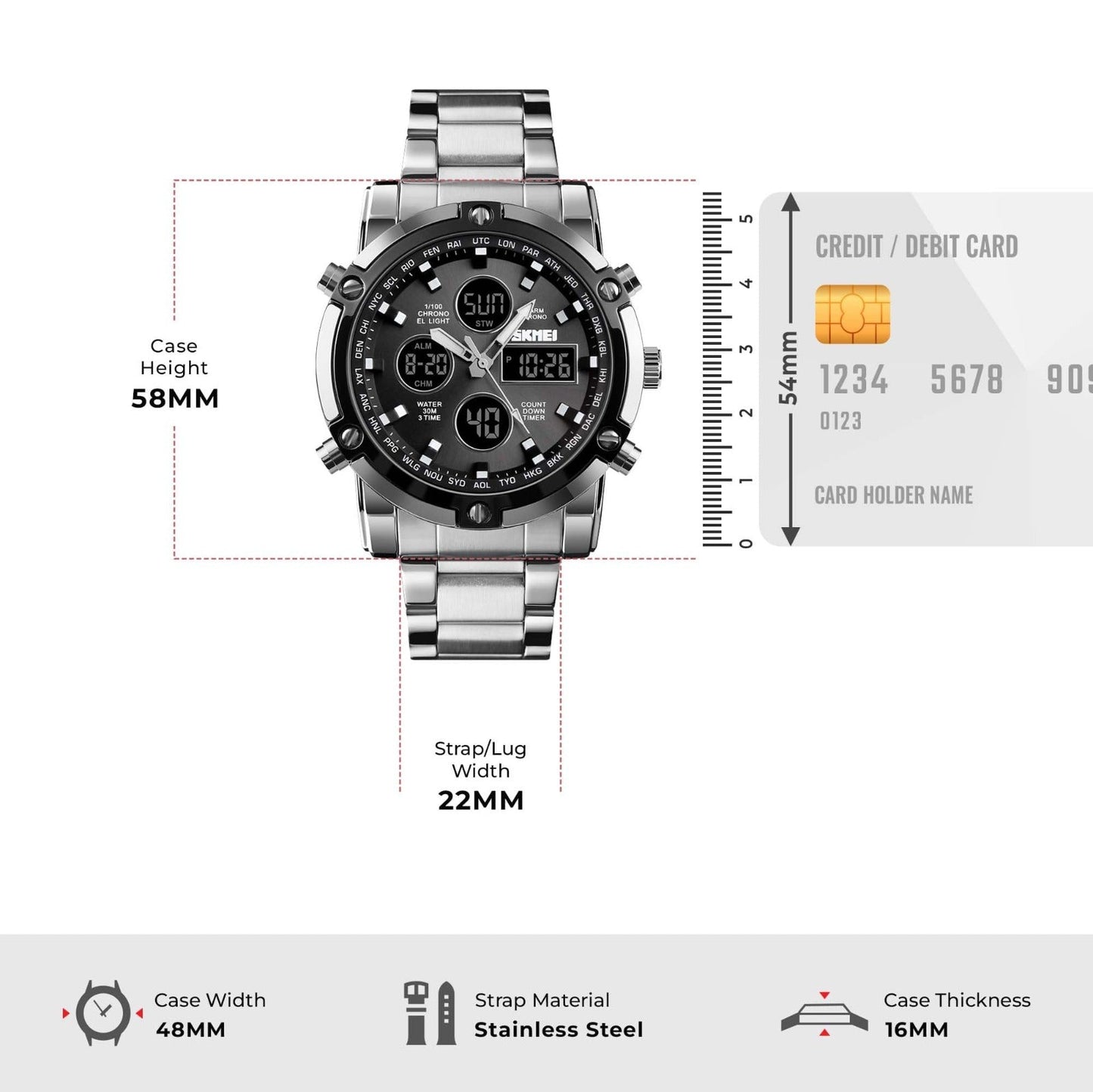 Skmei Men’s Luxury – Digital Sports Watch, Stainless Steel Edition Four Tick