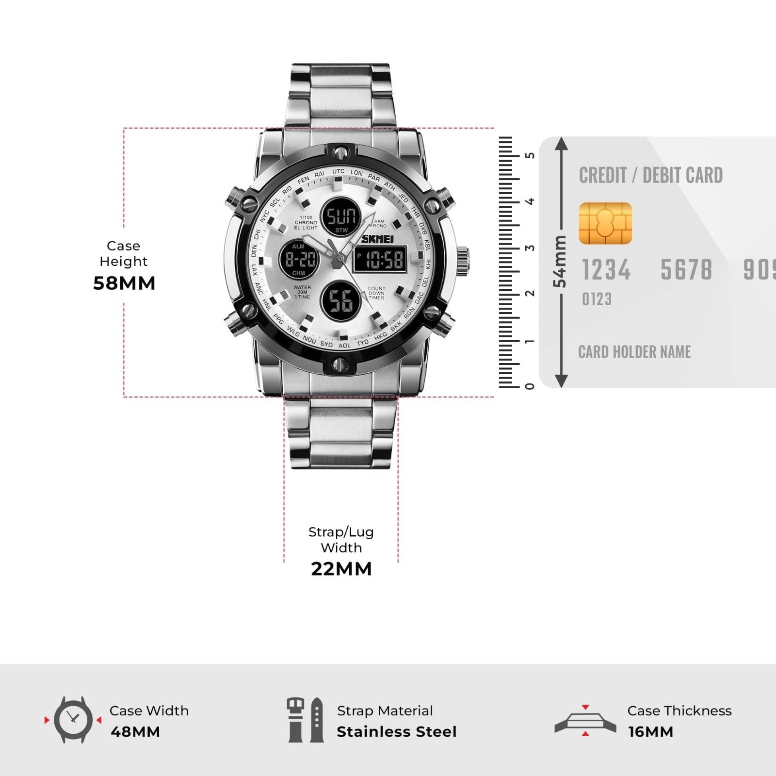 Skmei  Men’s Luxury – Digital Sports Watch, Stainless Steel Edition Four Tick