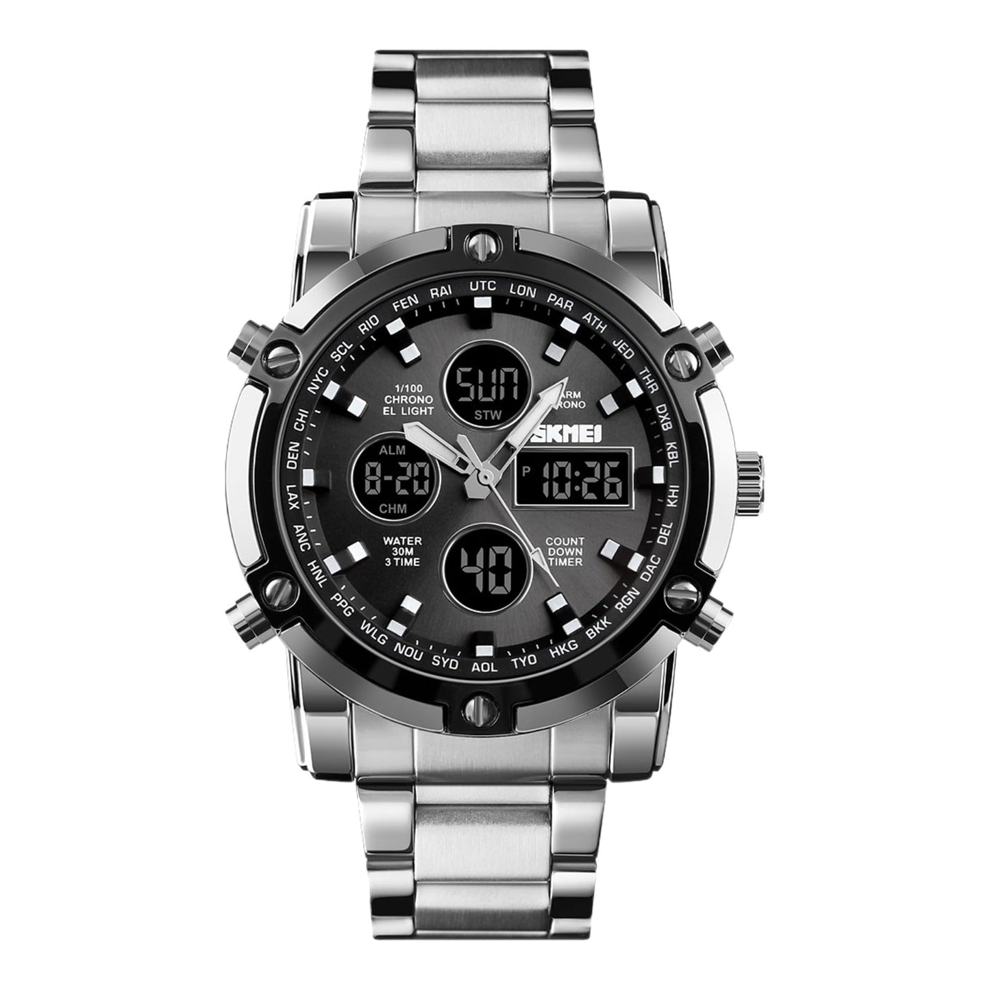 Skmei  Men’s Luxury – Digital Sports Watch, Stainless Steel Edition Four Tick
