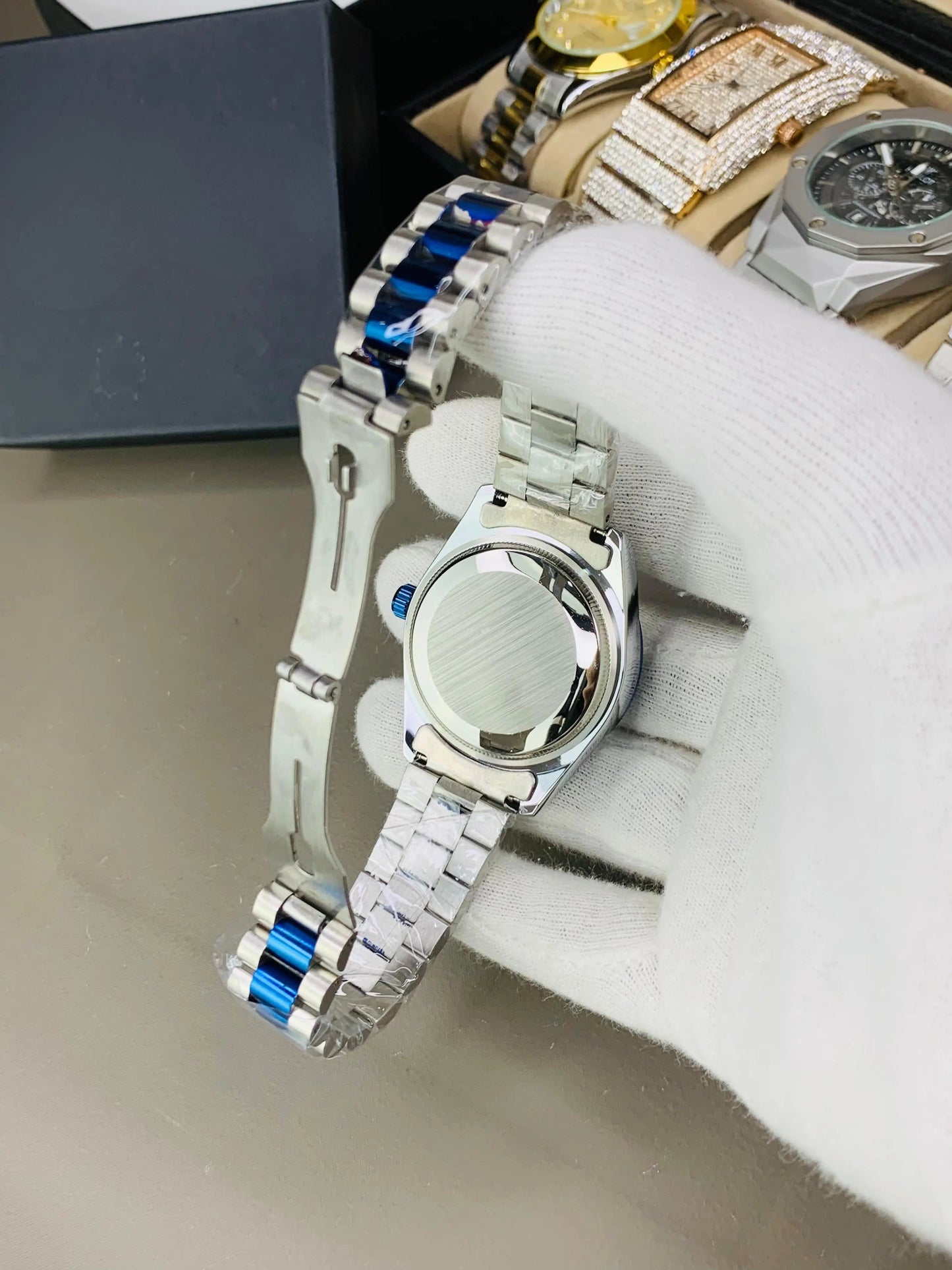 Rolex Blue Arabic Executive Edition – Two-Tone Dial with Bold Chain Build Four Tick