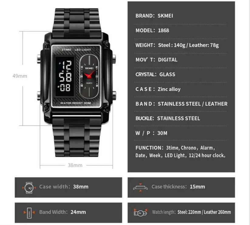 Skmei – 1868 – Digital LED Luminous Waterproof Four Tick